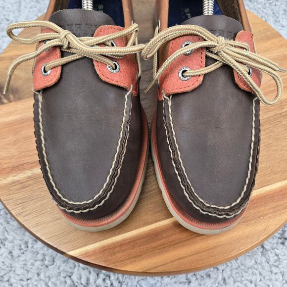 Sperry Top Sider Men 8M Leeward 2-Eye Two Tone Brown Leather Lifestyle Boat Shoe - Picture 6 of 12